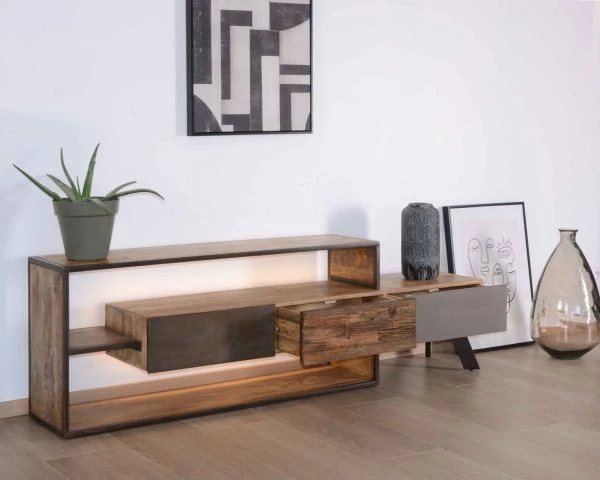 Meuble TV Contemporain Multi Matériaux Avec éclairage LED "Mezzo" – Image 3