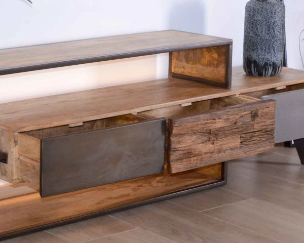 Meuble TV Contemporain Multi Matériaux Avec éclairage LED "Mezzo" – Image 6