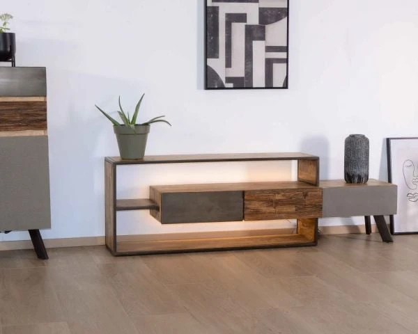 Meuble TV Contemporain Multi Matériaux Avec éclairage LED "Mezzo" – Image 2