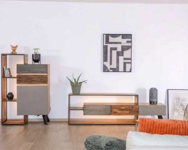 Meuble TV Contemporain Multi Matériaux Avec éclairage LED "Mezzo" – Image 4