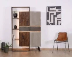 Armoire Contemporaine Avec LED "Mezzo" En Bois Métal Et Ciment