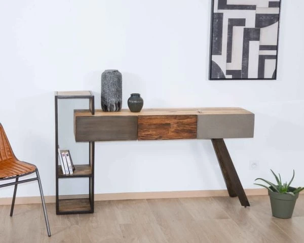 Bureau Moderne Design Avec Rangements Coloris Gris Et Bois "Mezzo" – Image 2