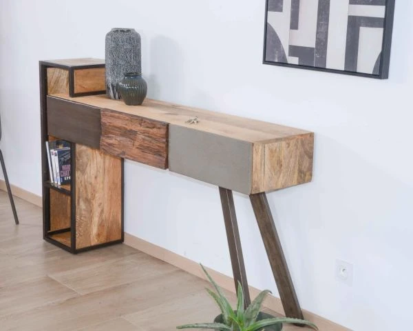 Bureau Moderne Design Avec Rangements Coloris Gris Et Bois "Mezzo" – Image 3