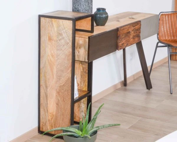 Bureau Moderne Design Avec Rangements Coloris Gris Et Bois "Mezzo" – Image 5