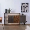 Buffet Design Bois Massif Avec LED Et Décor Métal Et Ciment "Mezzo"