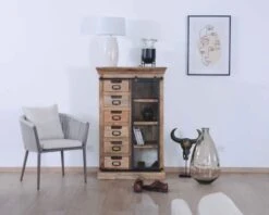 Argentier Manguier Massif 6 Tiroirs Et Porte Vitrée "Haden" 80x125 Cm