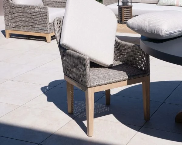 Chaise D'extérieur Confortable Tressée En Teck Et Textile Chiné "Porticcio" – Image 4