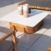 Table Basse En Céramique Blanche Et Teck 90x90 Cm "Haruku Island"