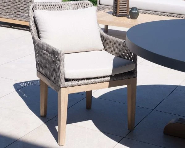 Chaise D'extérieur Confortable Tressée En Teck Et Textile Chiné "Porticcio" – Image 3