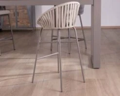 Chaise De Bar D'extérieur En Aluminium Gris Champagne Et Dossier En Corde Tendue