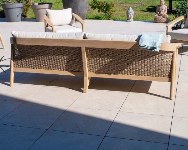 Ensemble Canapé Et Fauteuils D'extérieur En Teck Et Tissu Chiné "Agosta" – Image 3