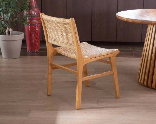 Chaise De Repas En Teck Et Rotin Naturel "Chatia" – Image 2