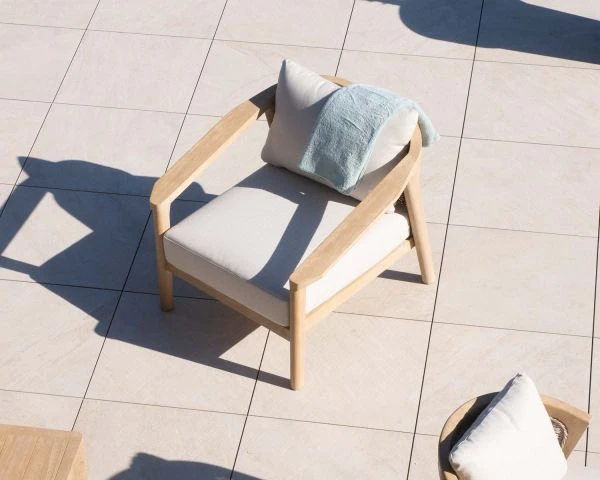 Ensemble Canapé Et Fauteuils D'extérieur En Teck Et Tissu Chiné "Agosta" – Image 7