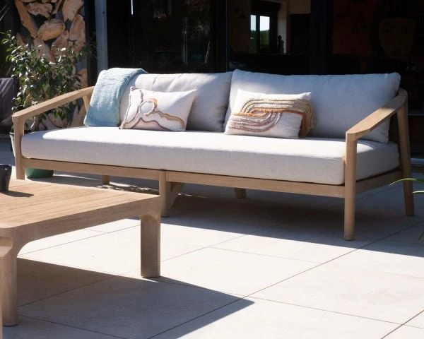 Ensemble Canapé Et Fauteuils D'extérieur En Teck Et Tissu Chiné "Agosta" – Image 6