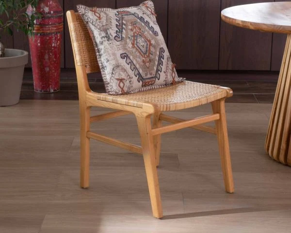 Chaise De Repas En Teck Et Rotin Naturel "Chatia" – Image 3