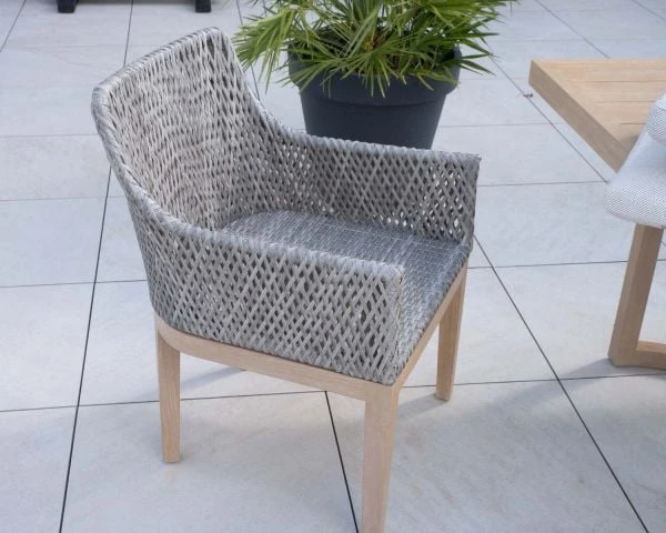 Chaise D'extérieur Confortable Tressée En Teck Et Textile Chiné "Porticcio" – Image 6