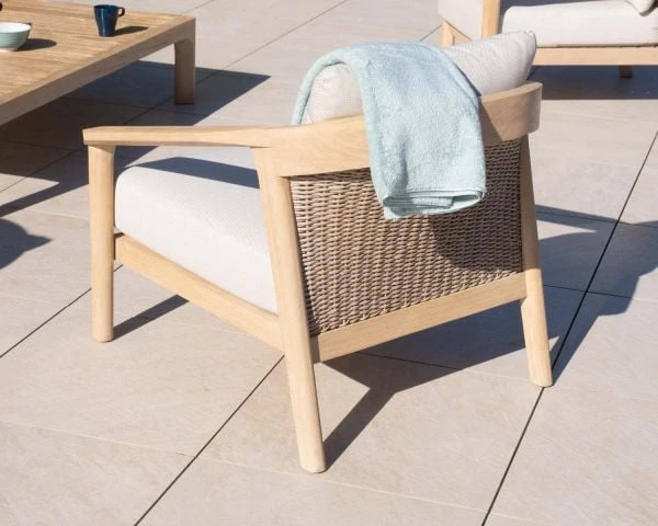 Ensemble Canapé Et Fauteuils D'extérieur En Teck Et Tissu Chiné "Agosta" – Image 9