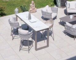 Table De Bar 200 Cm En Aluminium Gris Avec Plateau En Céramique Blanche "Chinon"