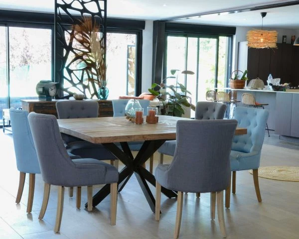 Table à Manger Carrée 150x150 Cm "Bronx" Bois Et Métal