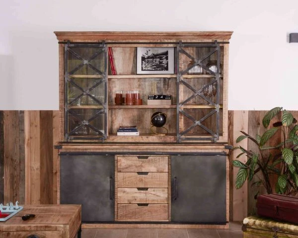 Grand Vaisselier Métal, Verre Et Bois "Caractère" 180cm