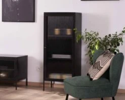 Meuble De Rangement Noir Tendance Avec Porte En Verre Cannelé "Boston"