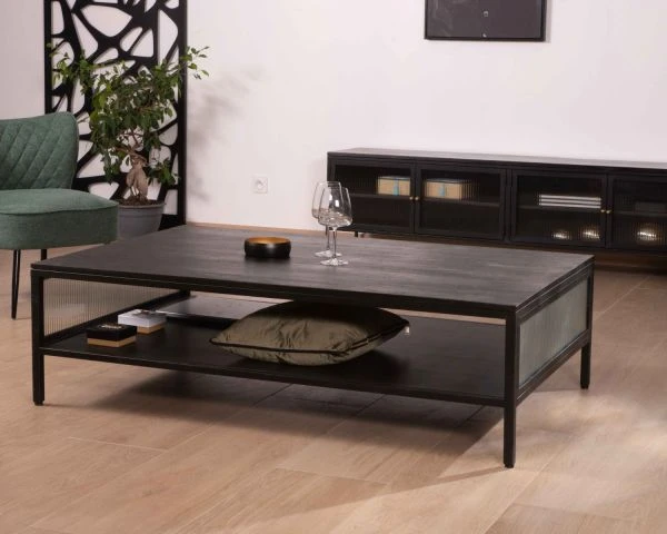 Table Basse Contemporaine Noire Double Plateau "Boston" 140cm