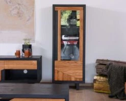 Vitrine En Verre Et Bois Massif 1 Porte Style Moderne "Flix"