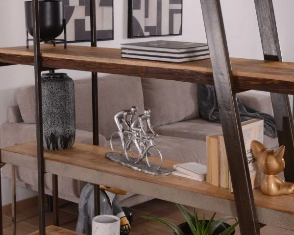 Bibliothèque Design Contemporain "Mezzo" Bois Métal Et Finition Ciment – Image 7