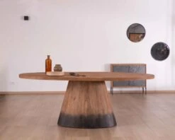 Table De Repas Ovale Bois Fumé Et Pied Central 200cm "Blacken"