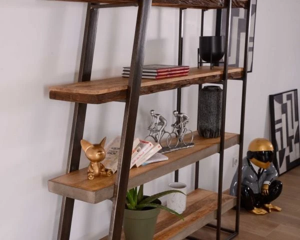 Bibliothèque Design Contemporain "Mezzo" Bois Métal Et Finition Ciment – Image 3