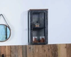 Petite Vitrine Murale Style Industriel Métal, Bois Massif, Verre "Black Cook"