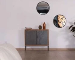 Petit Buffet Style Japandi 2 Portes Bois Et Placage Pierre "Vulcain"