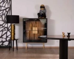 Meuble De Rangement Design Bois De Manguier Métal Doré "Pop Vintage"