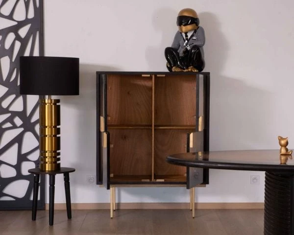 Meuble De Rangement Design Bois De Manguier Métal Doré "Pop Vintage" – Image 5