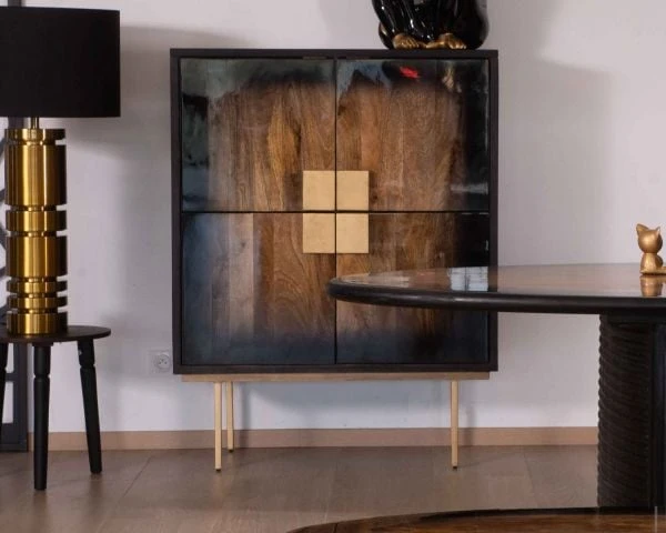 Meuble De Rangement Design Bois De Manguier Métal Doré "Pop Vintage" – Image 2