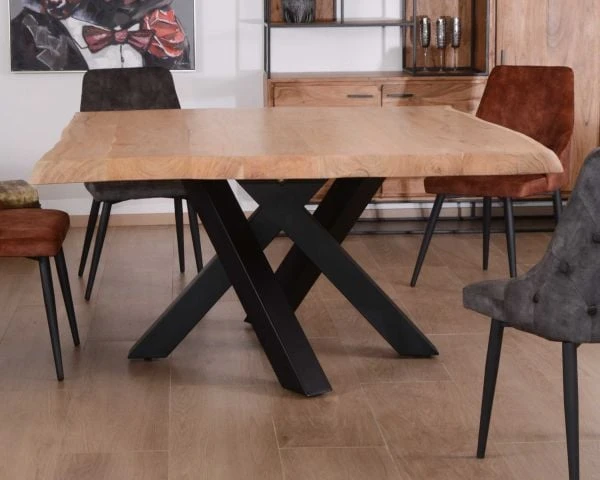 Table Carrée 150x150 Cm Acacia Naturel Massif Et Métal Noir "Baillif" – Image 3