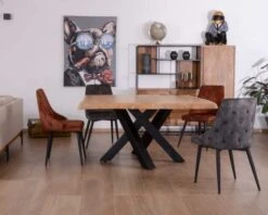 Table Carrée 150x150 Cm Acacia Naturel Massif Et Métal Noir "Baillif"