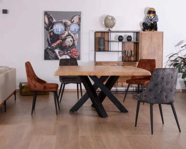 Table Carrée 150x150 Cm Acacia Naturel Massif Et Métal Noir "Baillif"