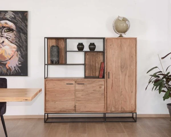 Meuble Multifonctions Style Contemporain Acacia Massif Et Métal "Era"