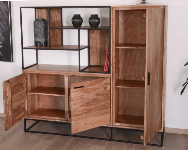 Meuble Multifonctions Style Contemporain Acacia Massif Et Métal "Era" – Image 3