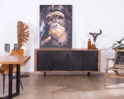 Bahut Design 4 Portes Métal Et Bois Naturel Ultra Déco "Pop Vintage"