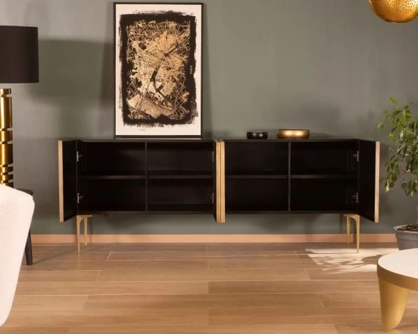 Buffet Bas Design En Fer Noir Et Laiton Gravé "Gilt Antique" 4 Portes – Image 8