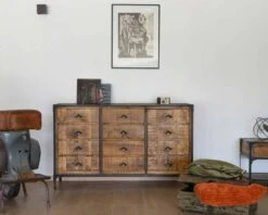 Meuble De Rangement Style Apothicaire "Emil" 2 Portes Et 4 Tiroirs