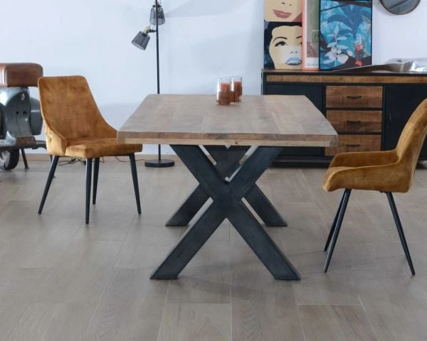 Table 220 Cm Bois Pieds Croix Métal "Caractère" – Image 2