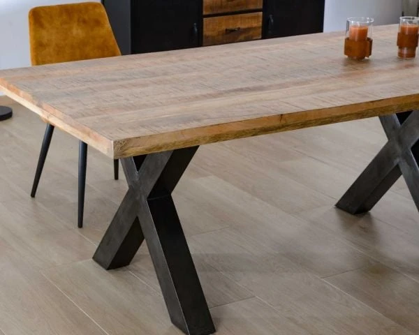 Table 220 Cm Bois Pieds Croix Métal "Caractère" – Image 4