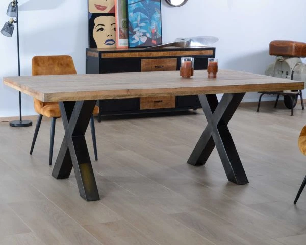 Table 220 Cm Bois Pieds Croix Métal "Caractère" – Image 5