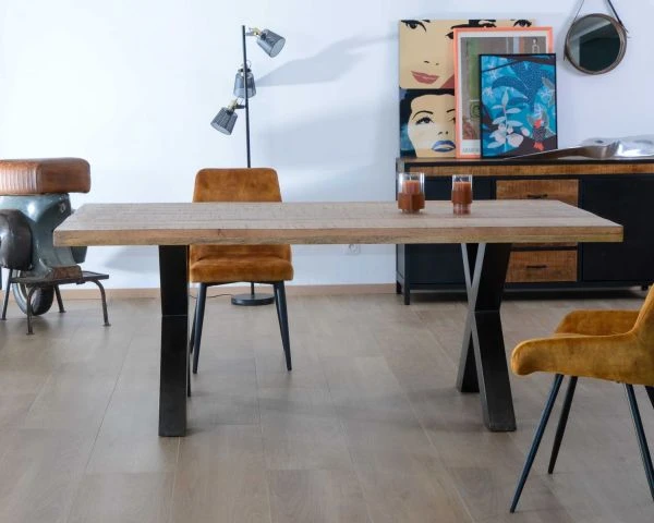 Table 220 Cm Bois Pieds Croix Métal "Caractère" – Image 6