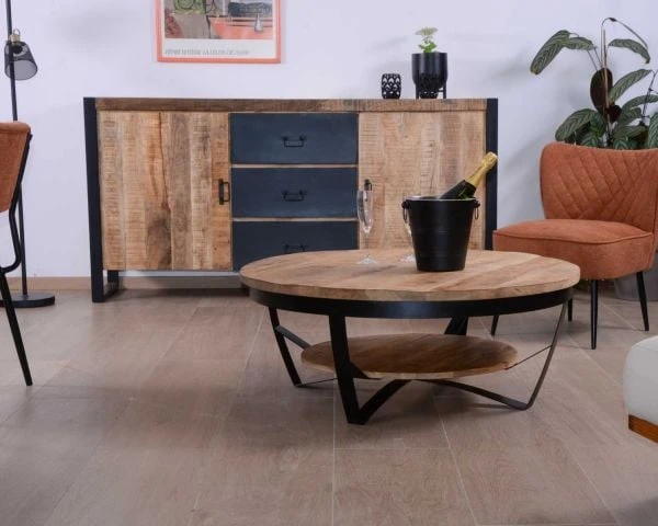 Table Basse Ronde Avec Double Plateau Bois "Andy" Diam. 100cm