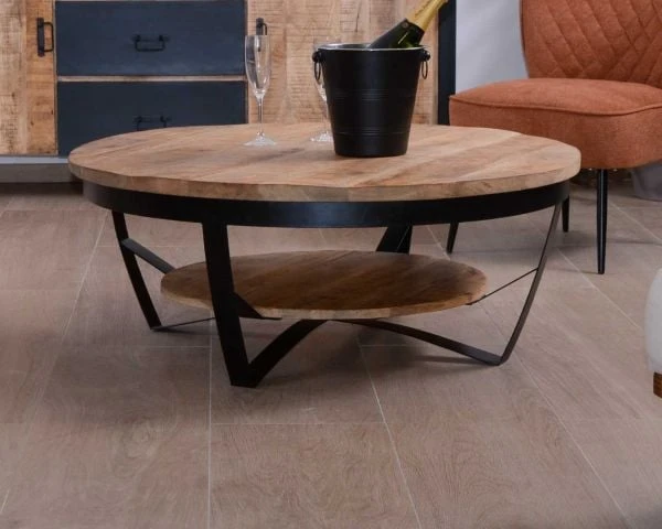 Table Basse Ronde Avec Double Plateau Bois "Andy" Diam. 100cm – Image 2