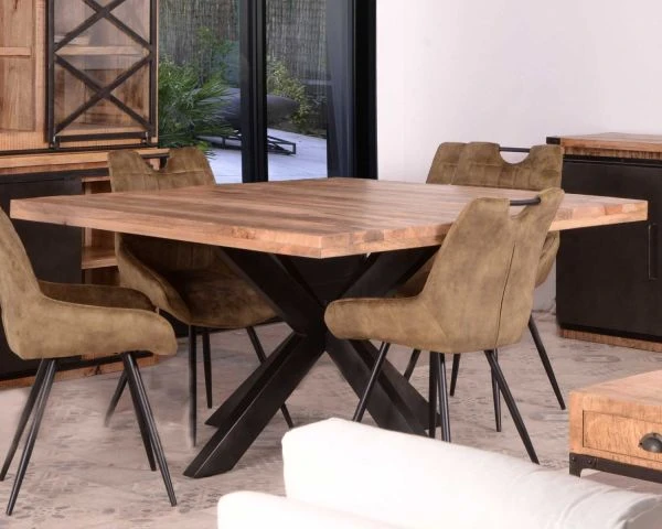Table De Repas Industrielle Carrée 150x150cm Métal Et Bois "Caractère" – Image 2
